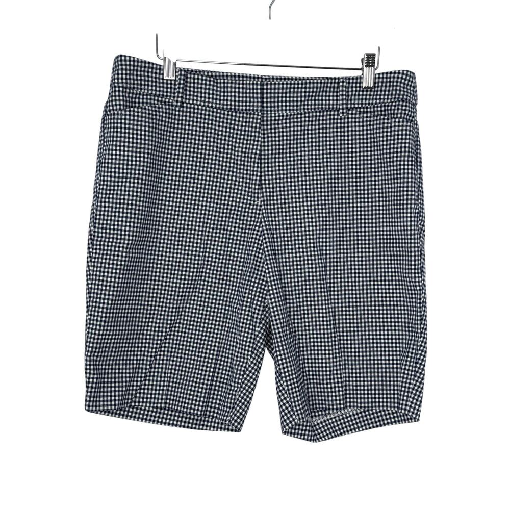 Talbots Gingham Perfect Shorts 12P Navy White Stretch Cotton Mid Rise